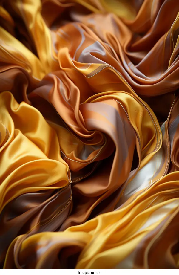 Close-up of Orange and Brown Fabric with Wavy Folds