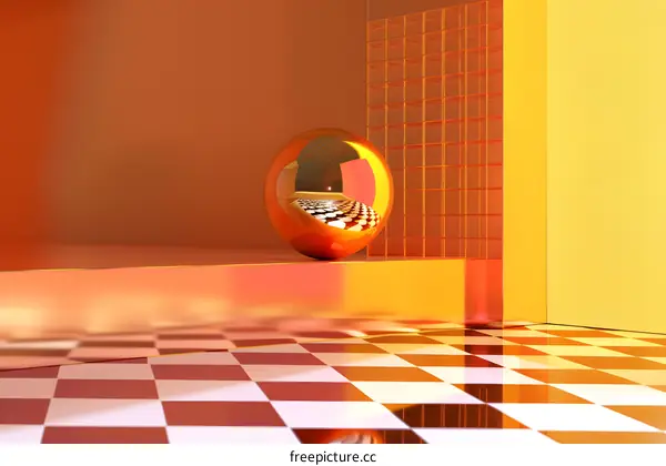 Abstract Background with Shiny Golden Sphere on Platform