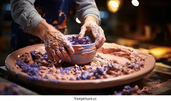 A potter shapes a bowl on a potter's wheel