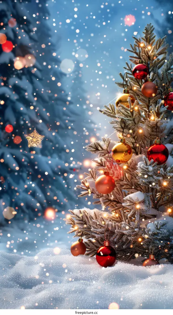 Christmas Tree in Snowy Landscape