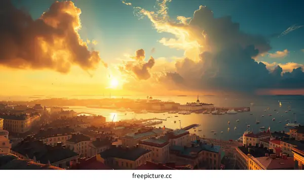 Helsinki cityscape sunset view