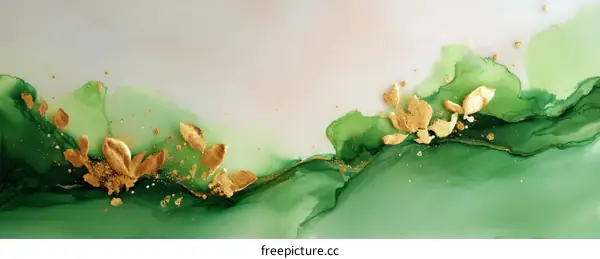 Abstract Green and Gold Leaf Art