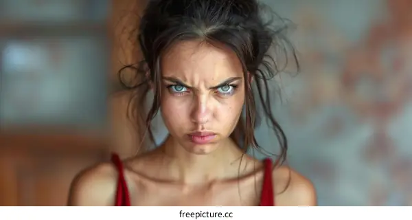Close-up Portrait of a Caucasian Woman with Intense Expression