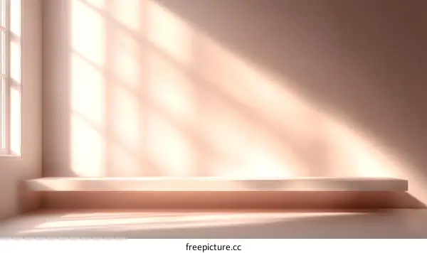 Minimalist Pastel Pink Display Shelf Sunlight Interior Scene