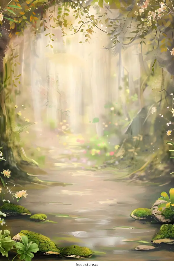 Fantasy Forest Illustration With Pathway And Stream
