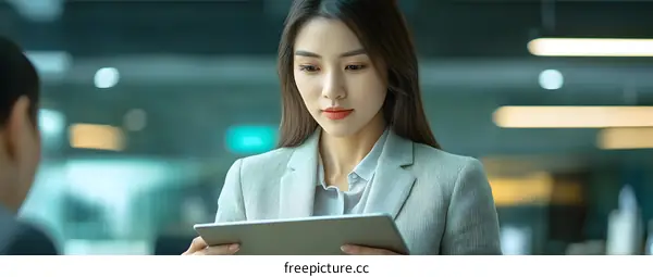 Businesswoman Using Tablet Computer In Modern Office
