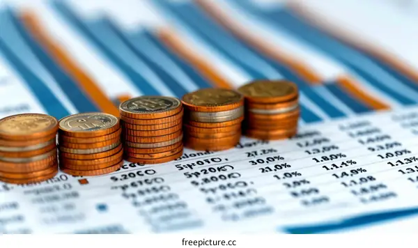 Stacks of coins on a financial report