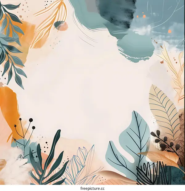 Abstract Watercolor Floral Background with Beige and Green Tones