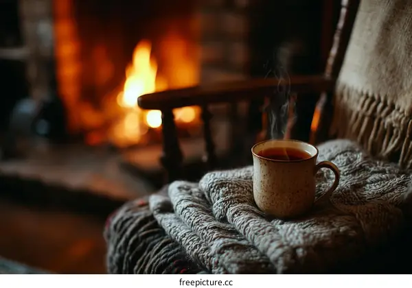 Cozy Winter Evening by the Fireplace with Tea