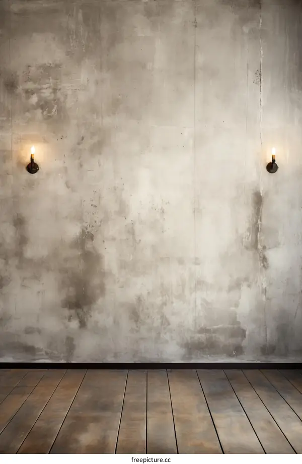 Distressed Wood Plank Floor and Retro Wall Background