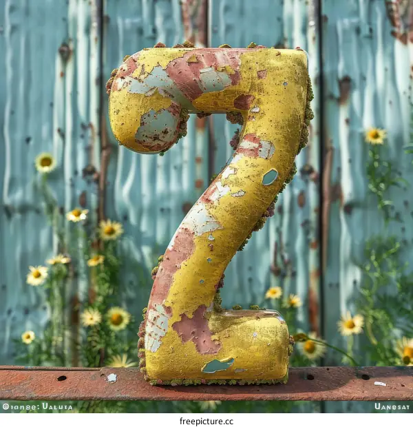 Yellow Rusty Metal Number 2 On Nature Background