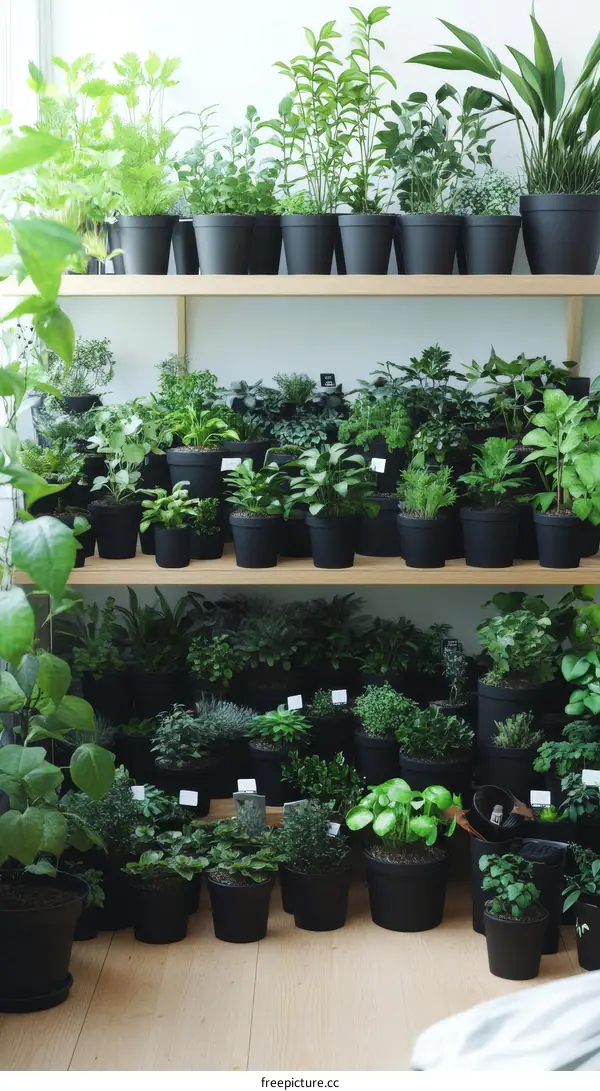 Indoor Herb Garden Display Shelf with Many Plants
