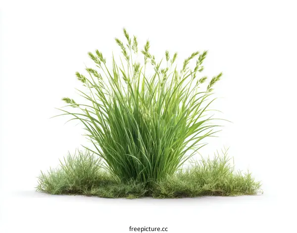 Realistic 3D Grass Cluster Isolated on White Background
