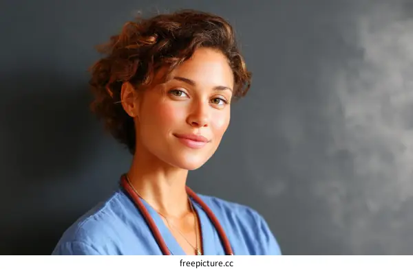 A Young Female Healthcare Professional Wearing Scrubs
