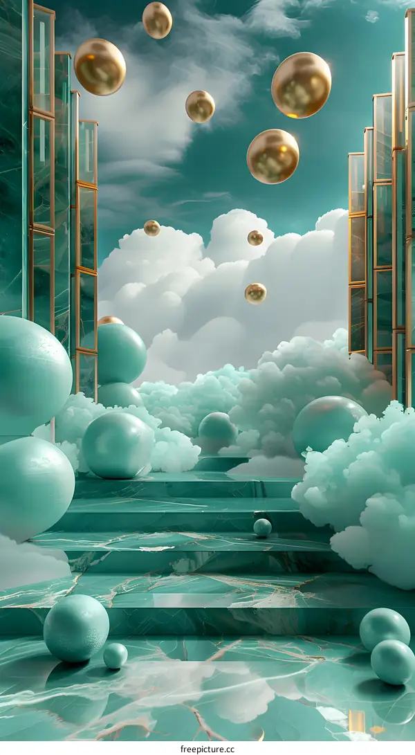 Green and gold surreal staircase