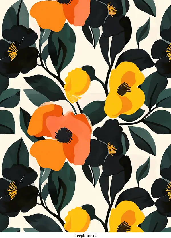 Floral Pattern Design with Yellow and Orange Flowers