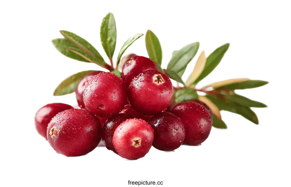[Transparent Background PNG]Fresh Cranberries with Dew Drops on Branch