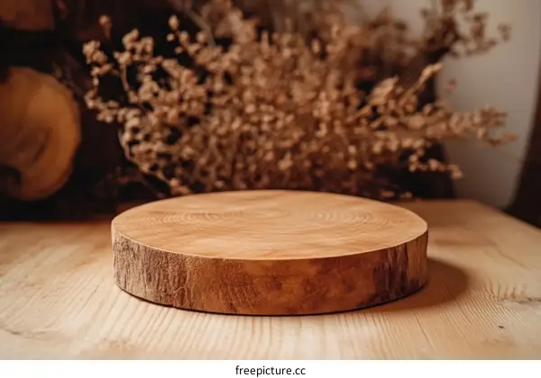 Wooden Round Display Stand with Rustic Background