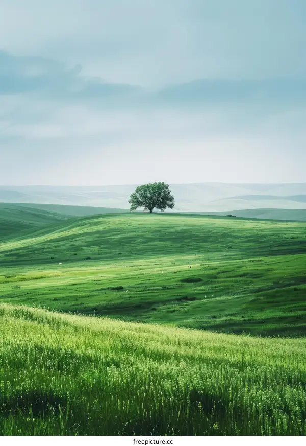 Solitary Oak on a Verdant Hill