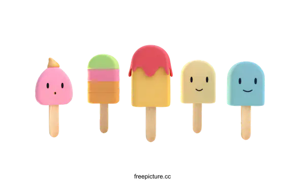 [Transparent Background PNG]Colorful 3D cartoon popsicles with faces