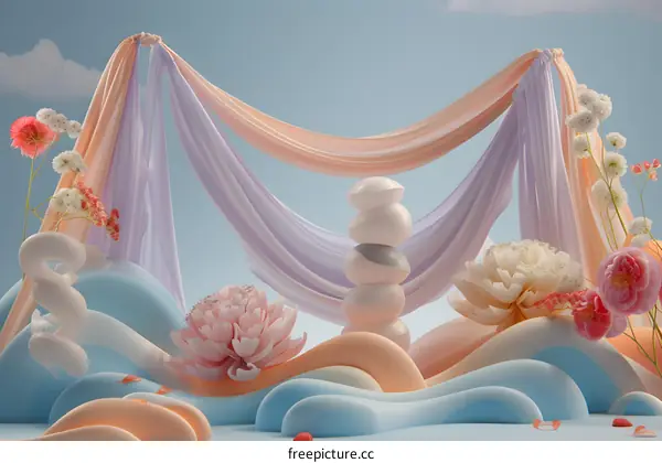 Abstract Background with Flowers and Geometric Shapes