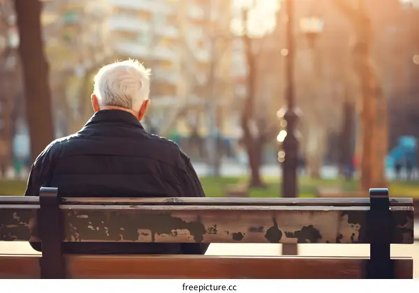 Lonely Man Sitting on a Bench in a Park