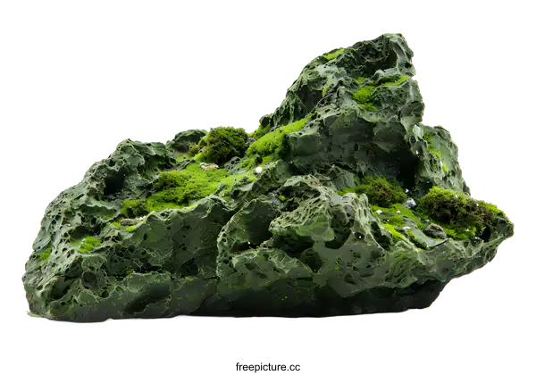 [Transparent Background PNG]Green Moss Covered Rock Isolated on White Background