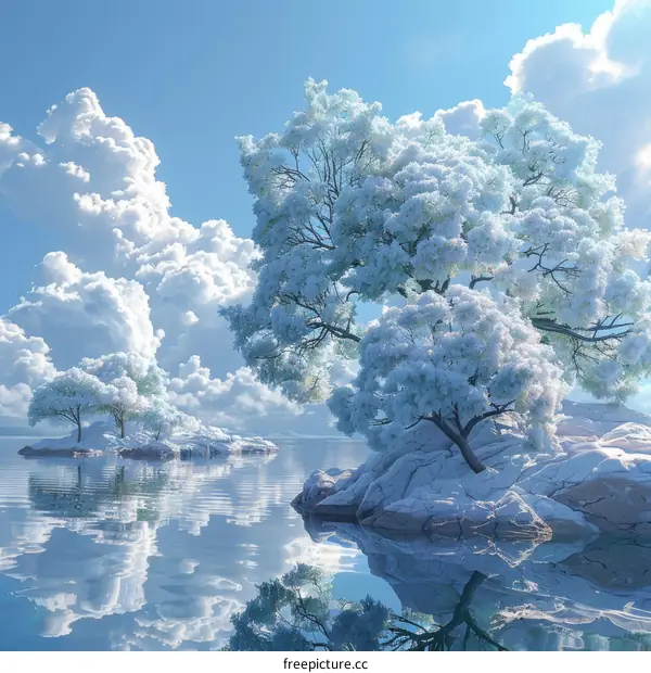 Winter Wonderland Frozen Trees by the Shore