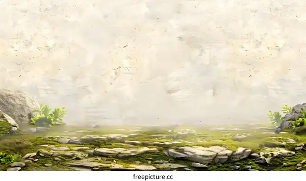 Stone Path With Green Moss in the Fog