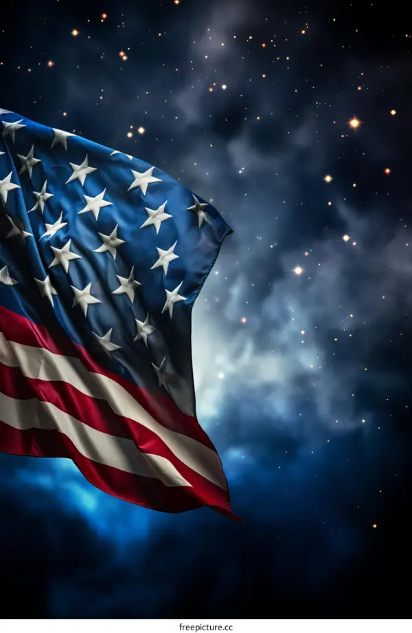 American Flag Waving at Night