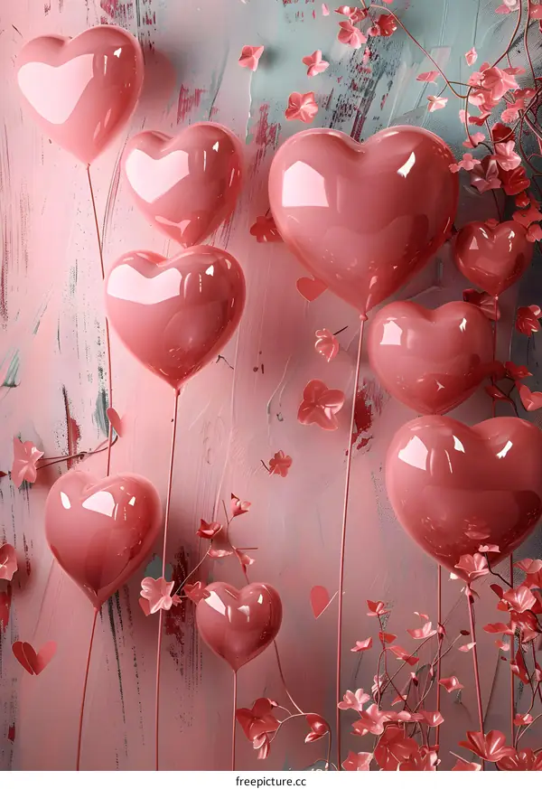 Pink balloons and green leaves