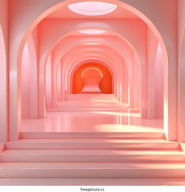 Symmetrical Pink Arched Hallway