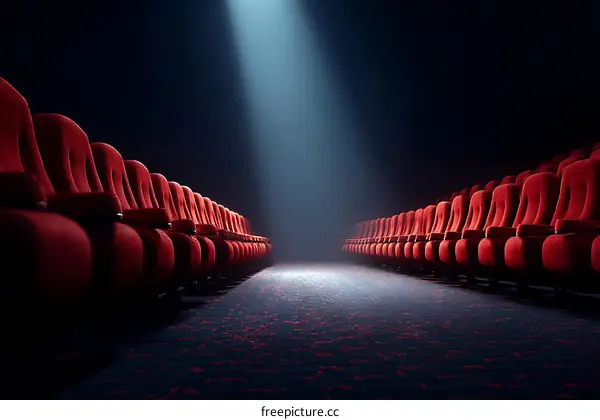 Empty Cinema Theatre with Red Seats and Spotlight