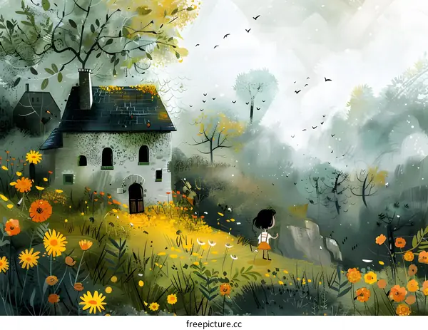 A Girl Standing in Front of a House in the Forest