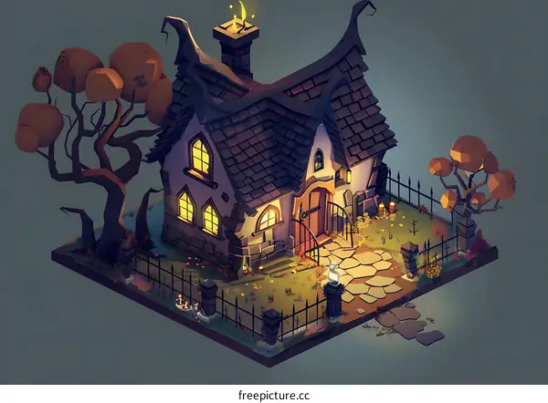 Spooky Halloween Cottage Illustration