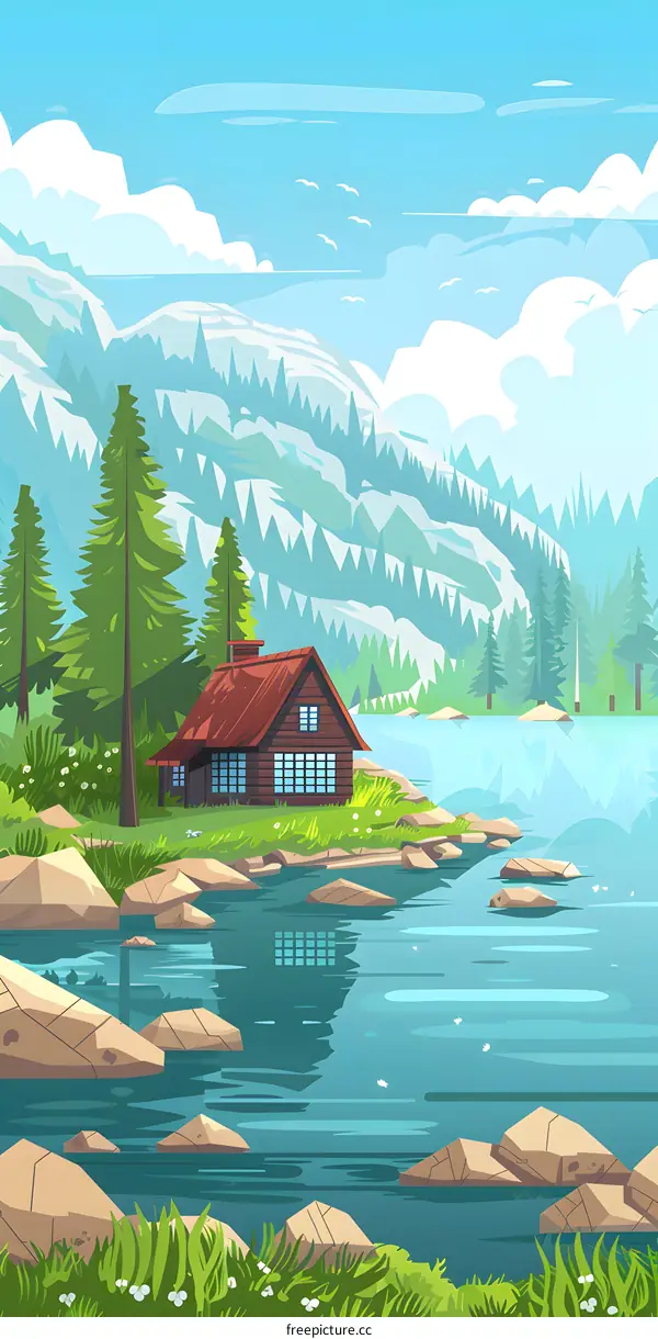 Cabin in the Mountains by the Lake