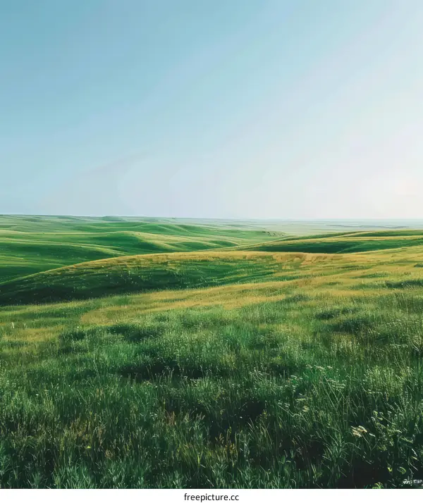 Rolling Green Hills Under a Blue Sky