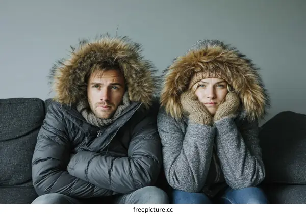 Two People Wearing Winter Coats and Warm Hats