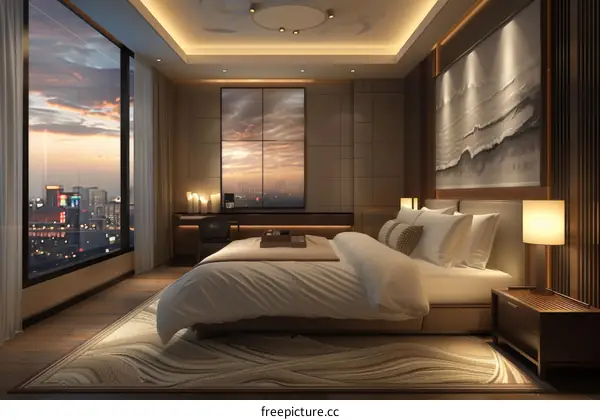 Modern Luxury Bedroom with City View