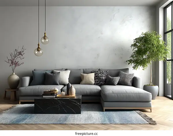 Modern Gray Sectional Sofa Living Room Interior Design