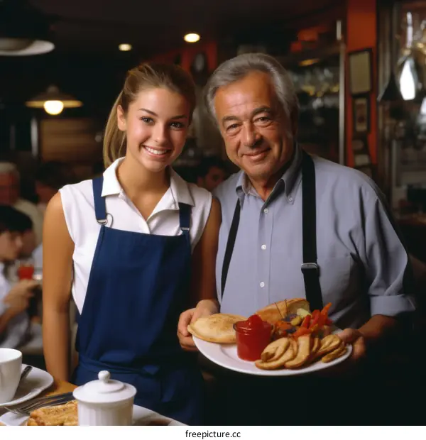 A waitress and a cook in a restaurant