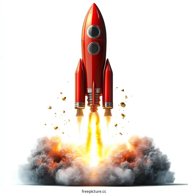 Red Rocket Launching into Space