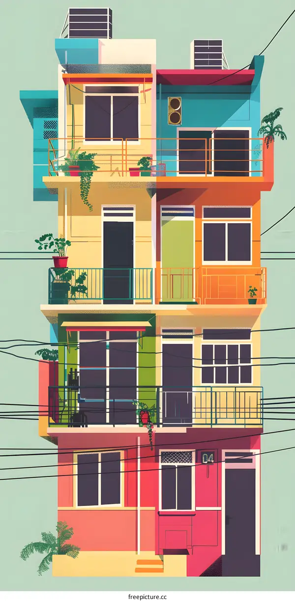 Colorful Illustration of a Multi-Story Building