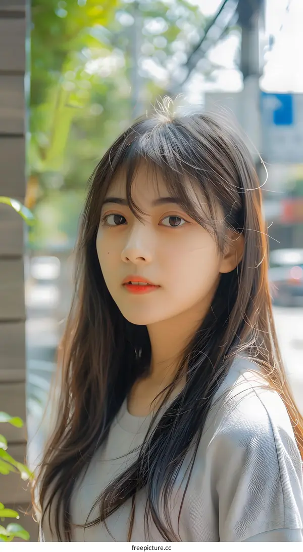 Portrait of a Young Asian Woman with Long Dark Hair