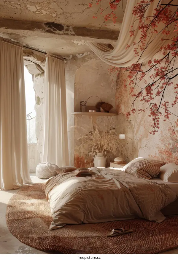 Rustic Beige Bedroom Interior Design