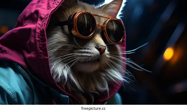 Cute Cat Wearing Red Hood and Goggles