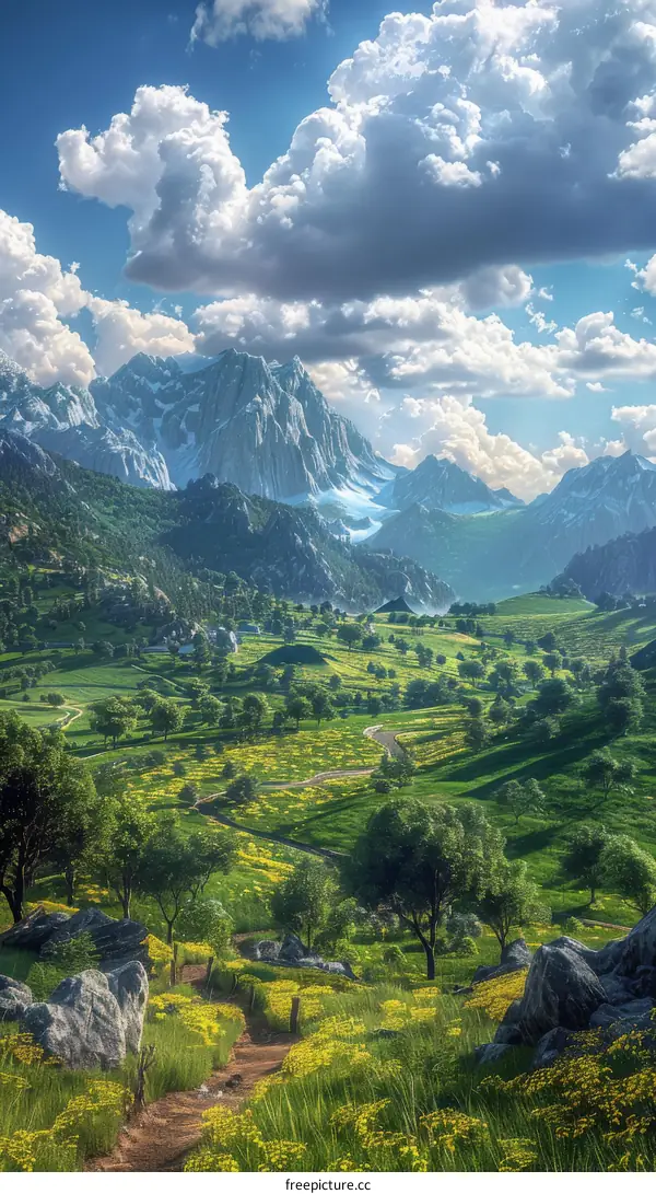 Beautiful Mountain Valley Landscape Illustration