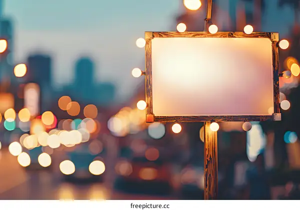 Blank Signboard with Lights in City at Night