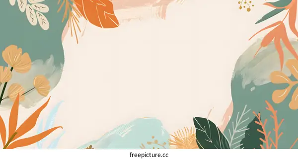 Abstract Floral Border Frame With Beige Background