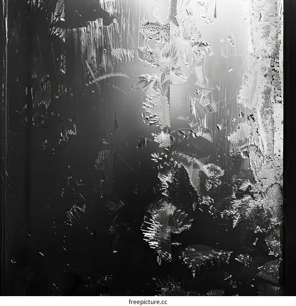 Black and white photo of frost on a window
